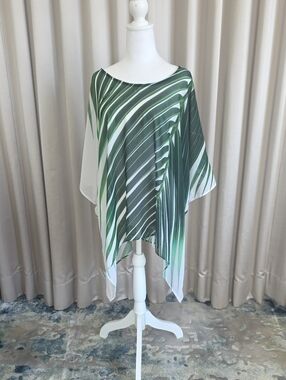 Asymmetrical Green Striped Women's Coverup - Lightweight Draped Style